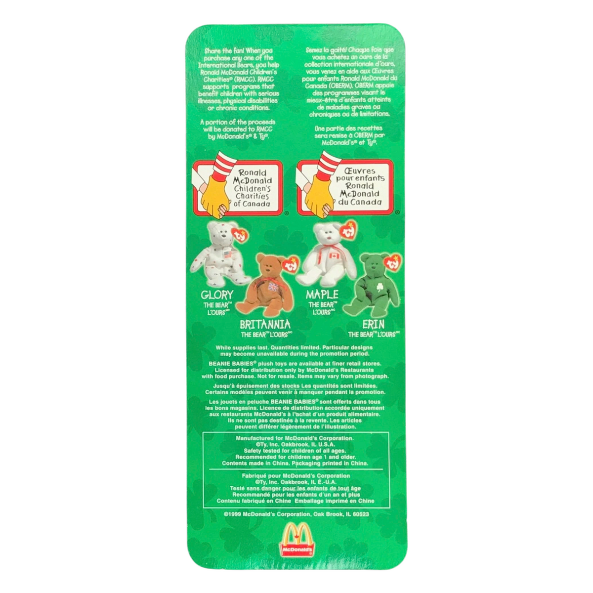 McDonald's Happy Meal Ty Beanie babies international bears año 1999 acetatos amarillento o con ligeros detalles por edad.