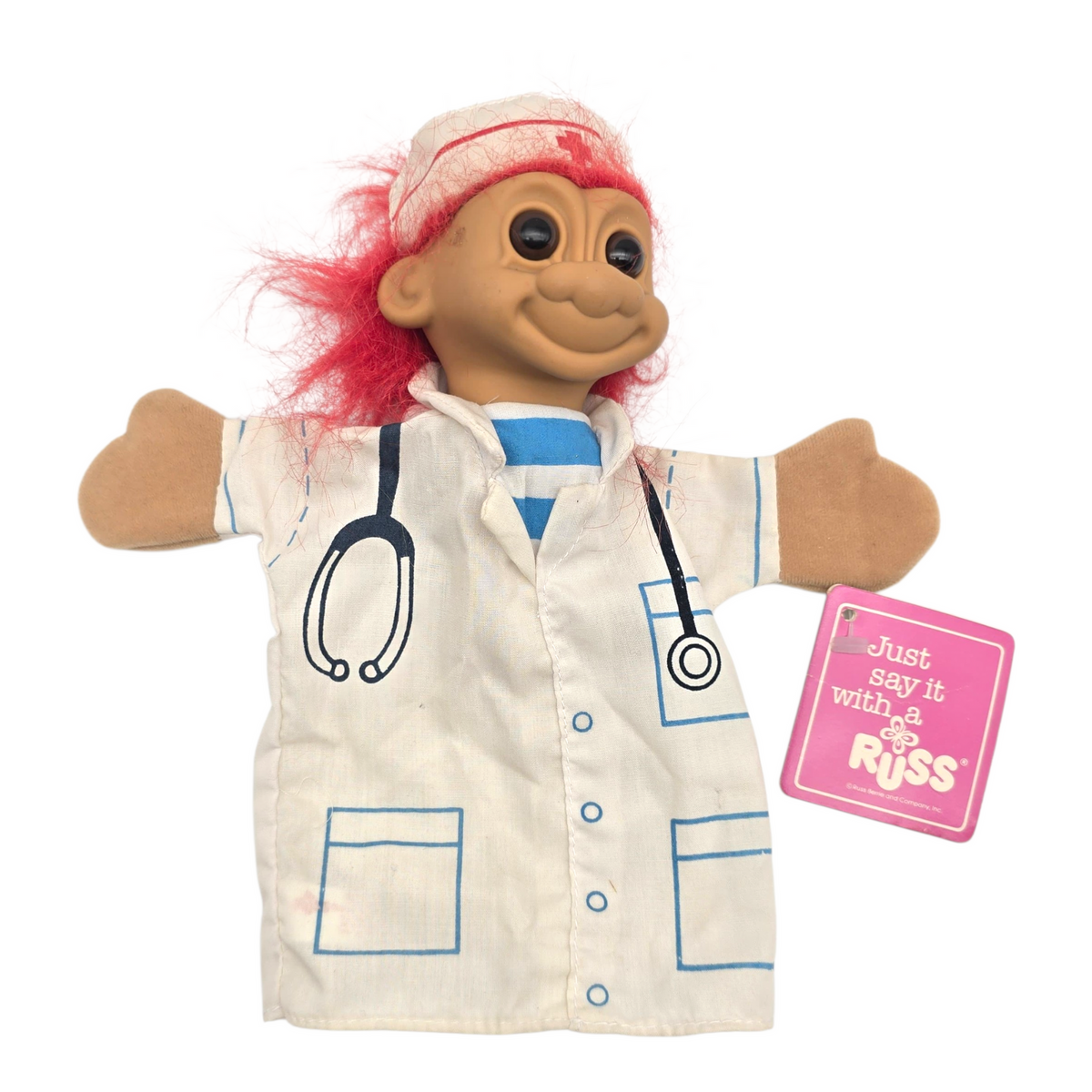 Troll Vintage Russ años 90s Hand Puppet Títere Medico Blanco