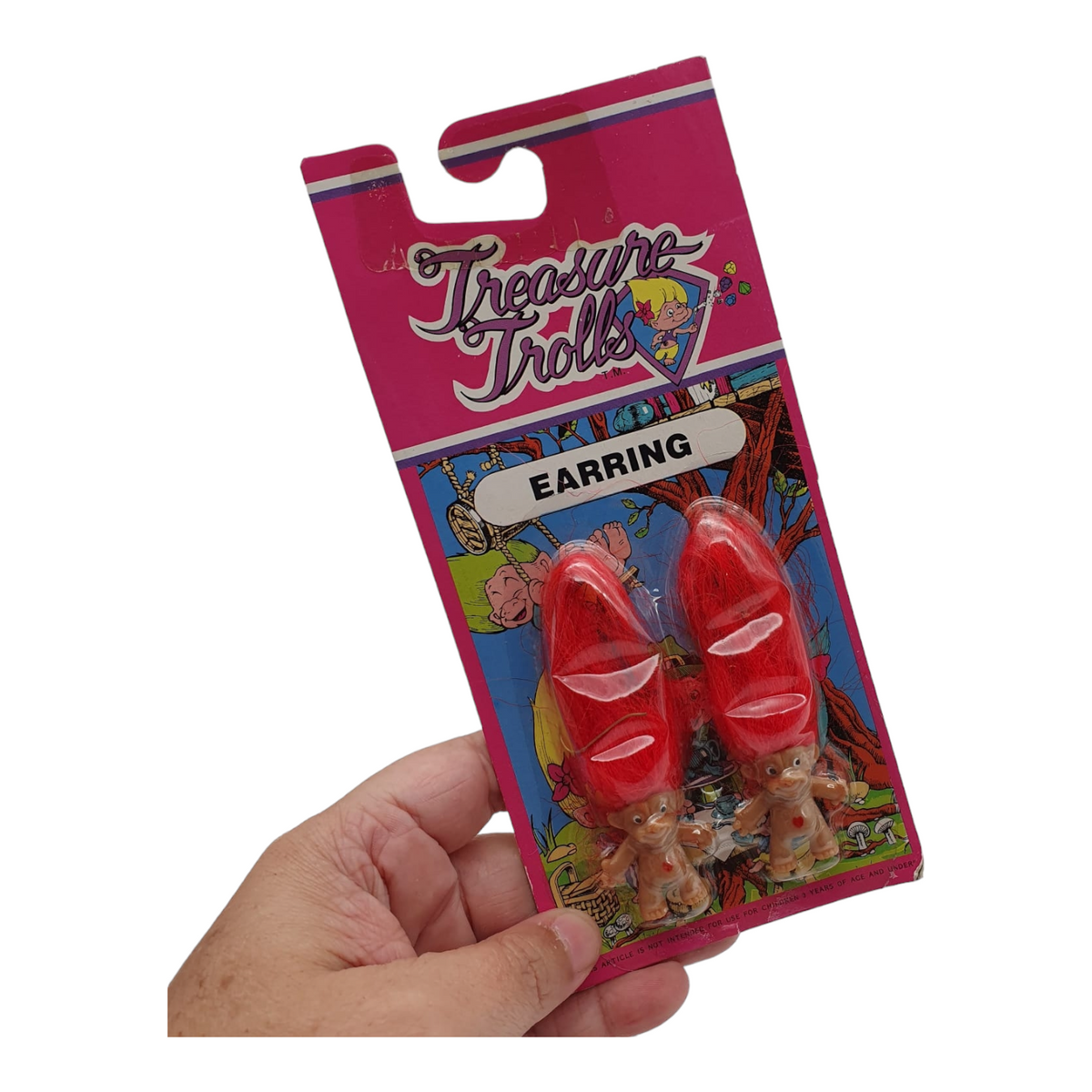 Aretes de Troll Vintage Treasure Trolls años 90s Rojo