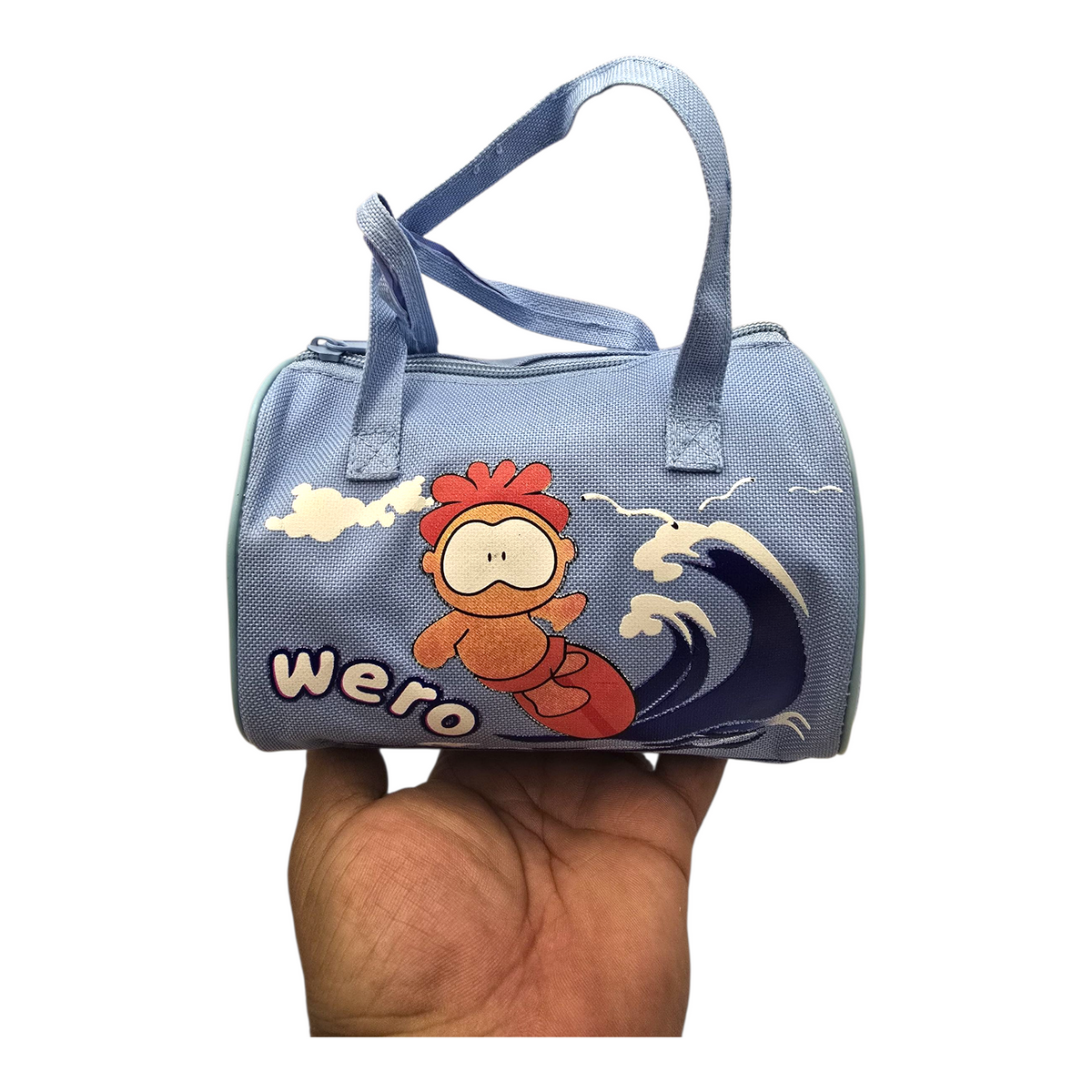 Bolsita vintage Cowco Gusanito azul genérico Wero 16x14cm aprox