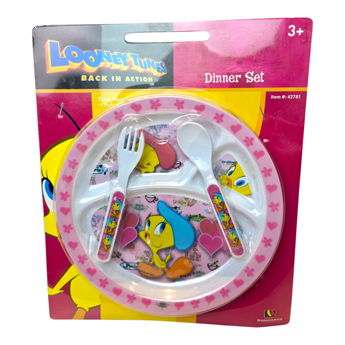 Set de plato con cubiertos acrílicos pequeños vintage Piolin Nuevas año 2001
