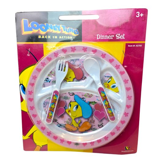 Set de plato con cubiertos acrílicos pequeños vintage Piolin Nuevas año 2001