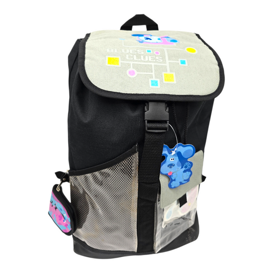 Mochila Backpack Blue's Clues Pistas de Blue 48x40 cms aprox con monedero y charm (Se está descarapelado un poco de la parte de abajo) Gris