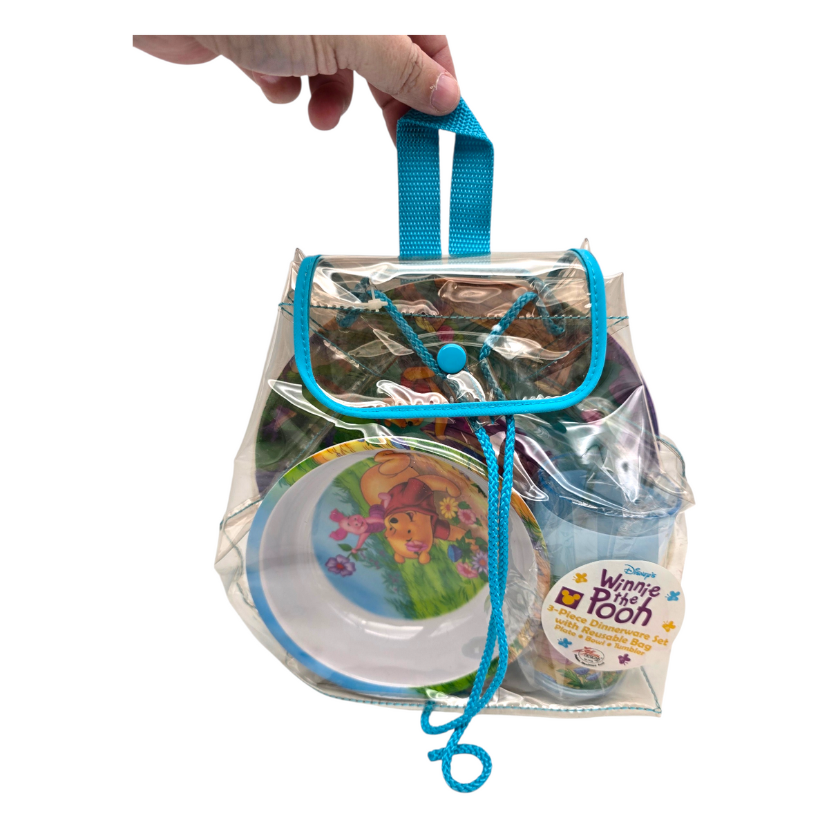 Mochilita transparente con platos de melamina Dinerware vintage Pooh 20x20 cms aprox Mochila Backpack Disney