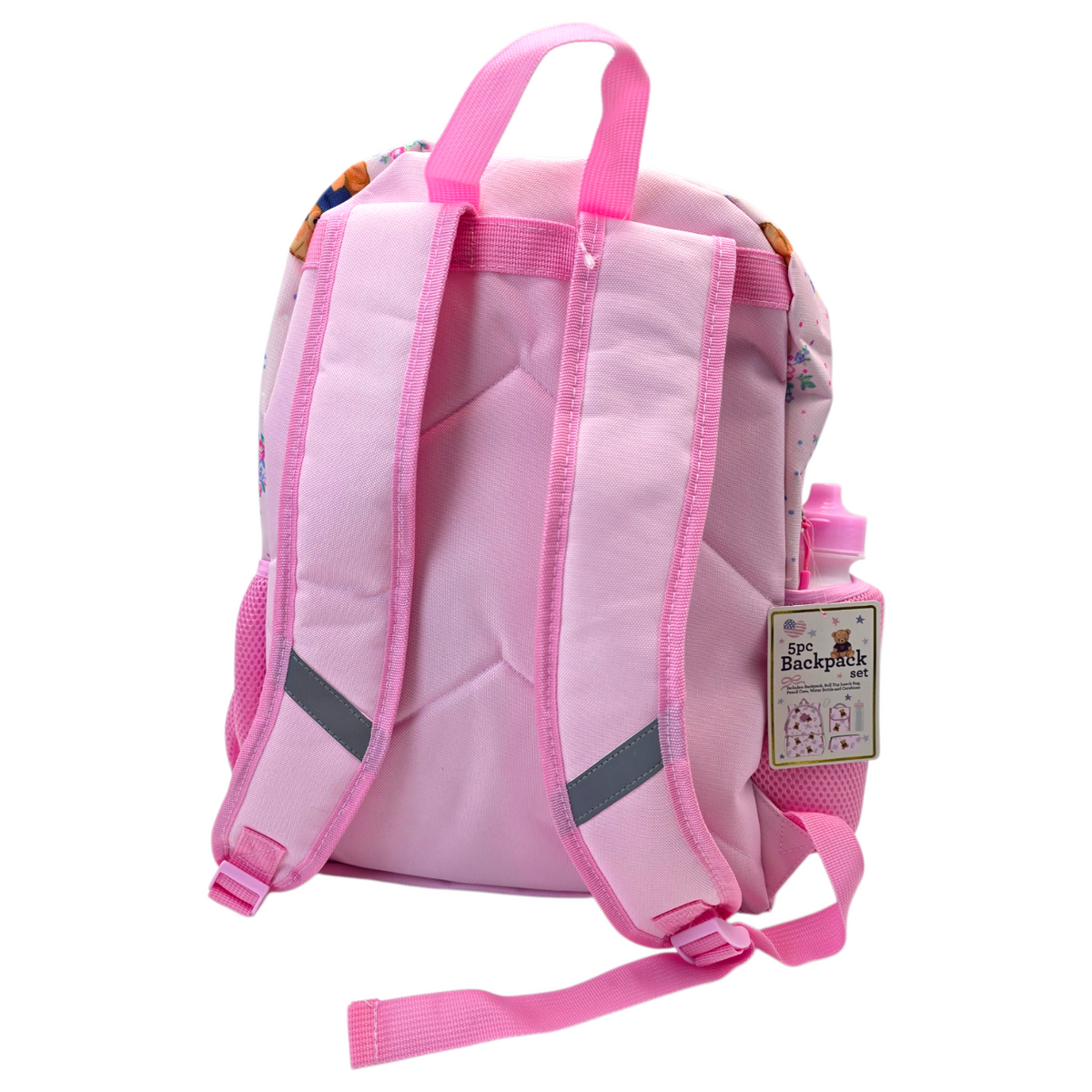 Mochila Backpack de ositos con lonchera termo y estuche rosa 43x30cm aprox