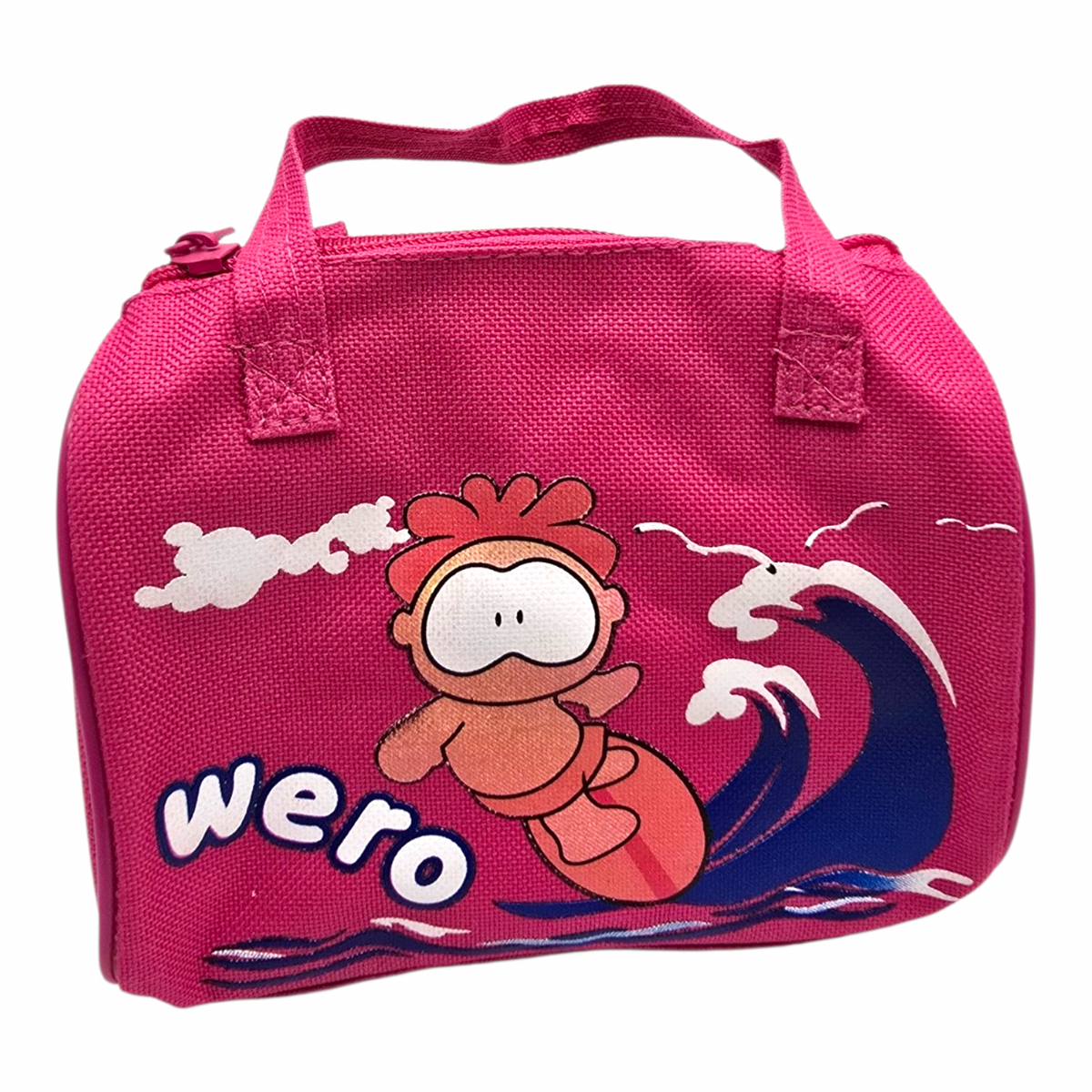 Bolsita vintage Cowco Gusanito azul genérico Wero 16x14cm aprox fucsia