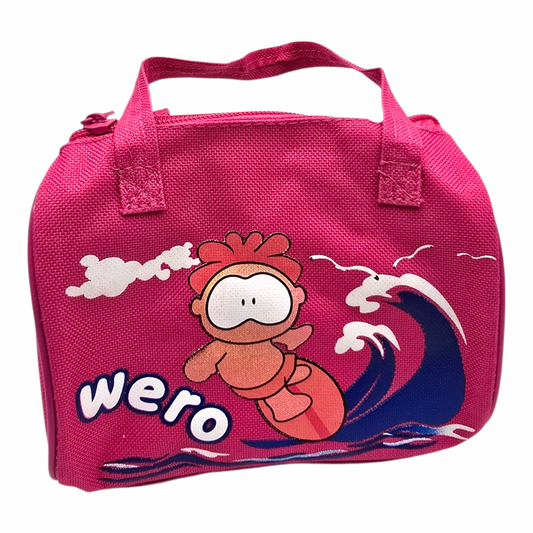 Bolsita vintage Cowco Gusanito azul genérico Wero 16x14cm aprox fucsia