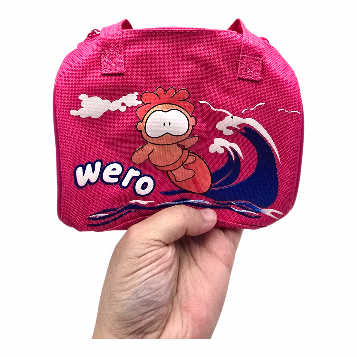 Bolsita vintage Cowco Gusanito azul genérico Wero 16x14cm aprox fucsia