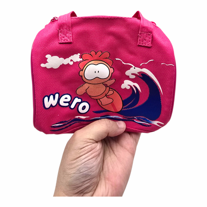 Bolsita vintage Cowco Gusanito azul genérico Wero 16x14cm aprox fucsia