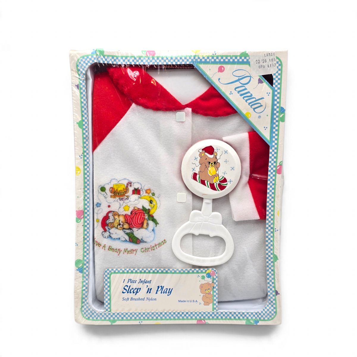 Set para Bebé Vintage Panda Navideño Mameluco con Sonaja