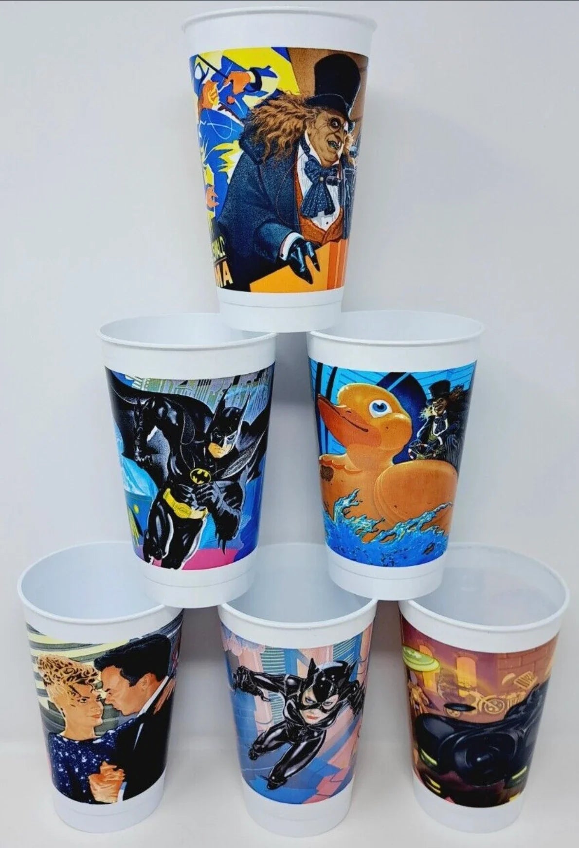 Batman Returns vasos nuevos con tapa frisbee McDonald's Happy Meal año 1992 (color tapa aleatorio)