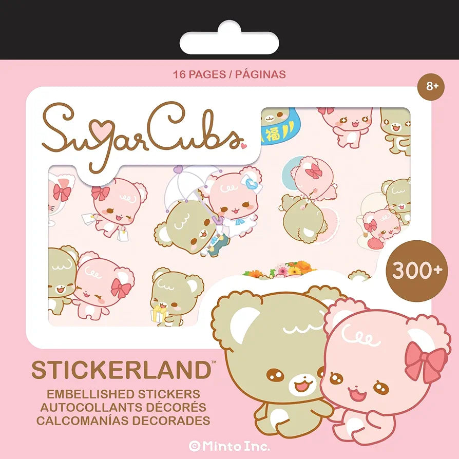 Block de Stickers Sugar Cubs 300 stickers 16 hojas con Glitter, holografias y metalicas