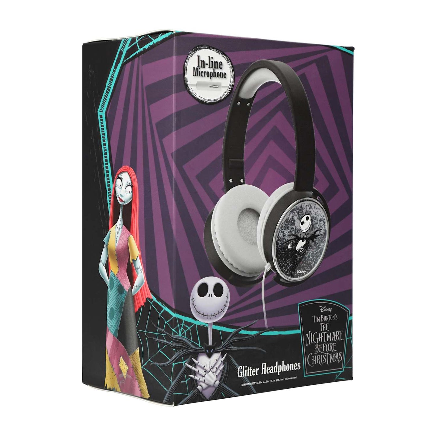 Audífonos alámbricos ajustables con glitter Nightmare Before Christmas