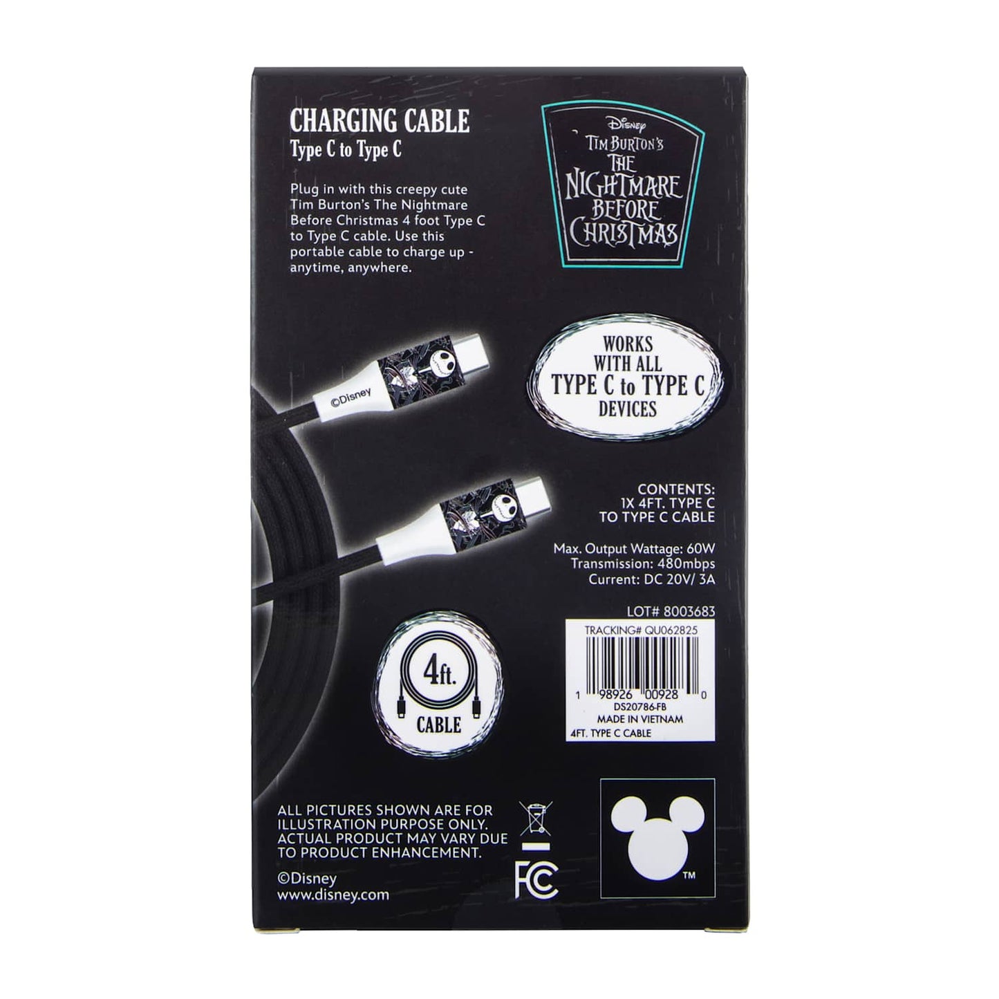Cable cargador de C a C Nightmare Before christmas 4 pies