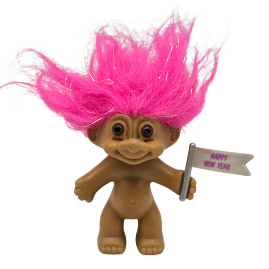 Troll Vintage Russ 8 cms aprox años 90s New Year Rosa