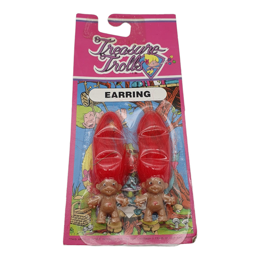 Aretes de Troll Vintage Treasure Trolls años 90s Rojo
