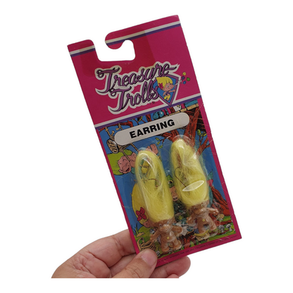 Aretes de Troll Vintage Treasure Trolls años 90s amarillo