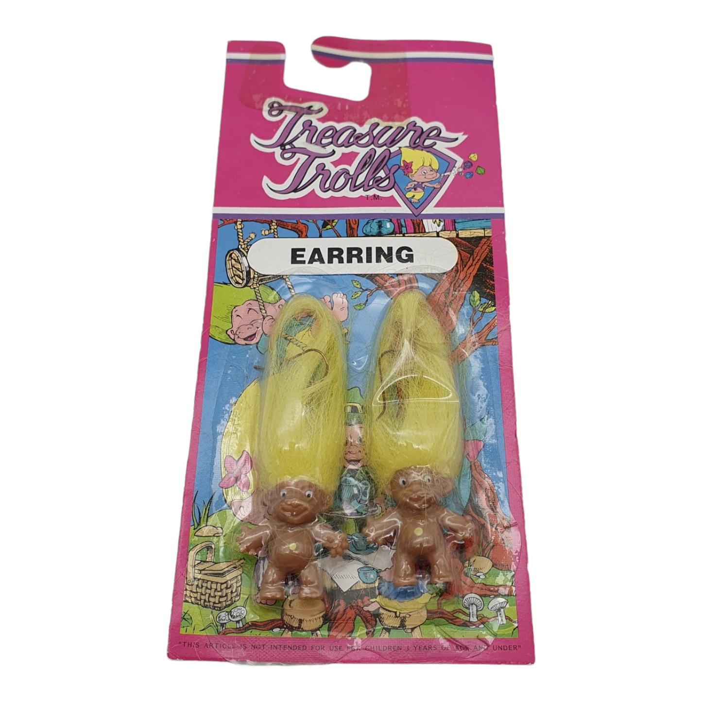 Aretes de Troll Vintage Treasure Trolls años 90s amarillo