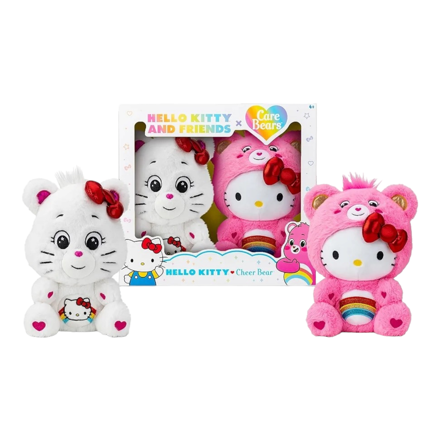 Set doble: Hello Kitty Loves Cheer Bear peluches Hello Kitty x Care Bears