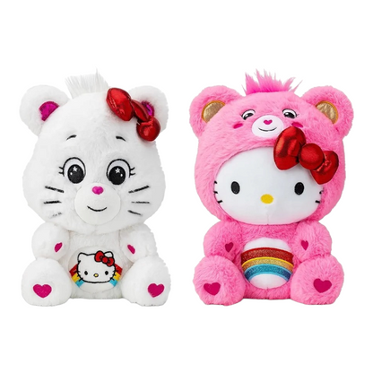 Set doble: Hello Kitty Loves Cheer Bear peluches Hello Kitty x Care Bears