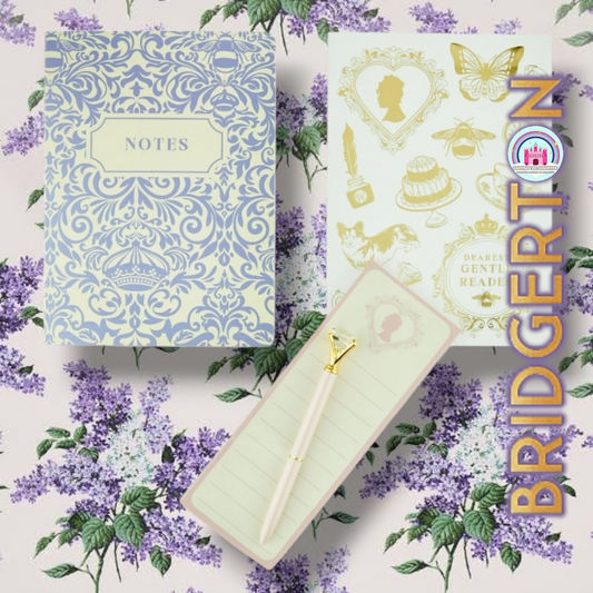 Bridgerton colección Netflix set de Papelería, diario, pluma y block de notas