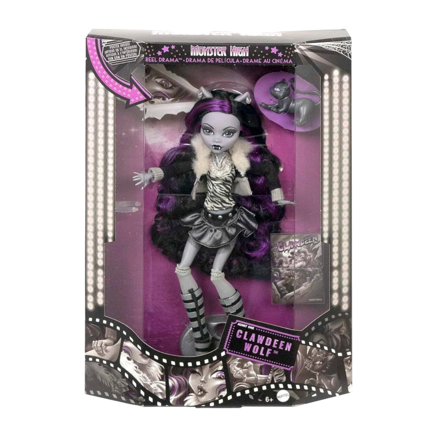 ⚠️Caja maltratada⚠️ Monster high Reel drama reproduction año 2025 Clawdeen (muchos detalles estéticos en caja por viaje) ideal si coleccionas fuera de caja. Ver fotos.
