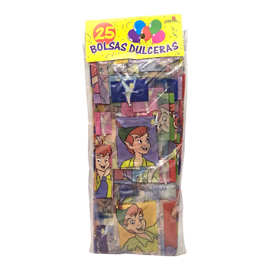 Bolsitas de celofán dulceras vintage Peter Pan con 25 pzas genericas