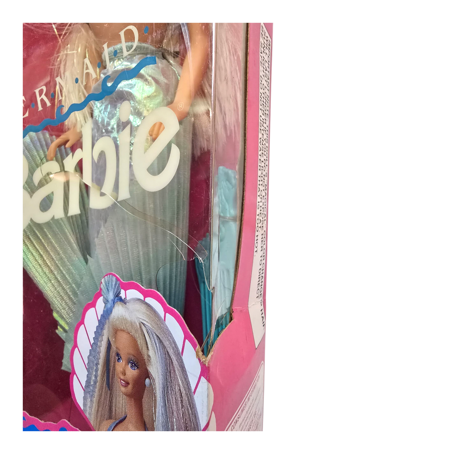 Barbie Vintage Mermaid Sirena acetato amarillento y cuarteadura