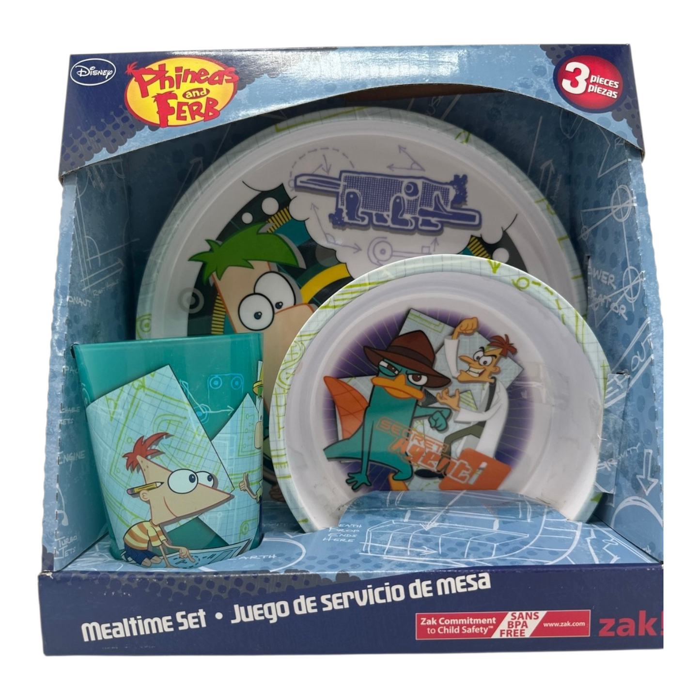 Phineas & Ferb Set de platito vintage de melamina acrílicos pequeños  Cajas con detalles estéticos por la edad