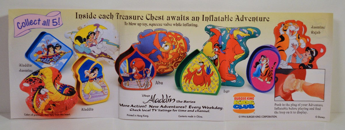 Burger King Happy Meal Aladdin Hidden treasure año 1994 cajita con conjincito inflable
