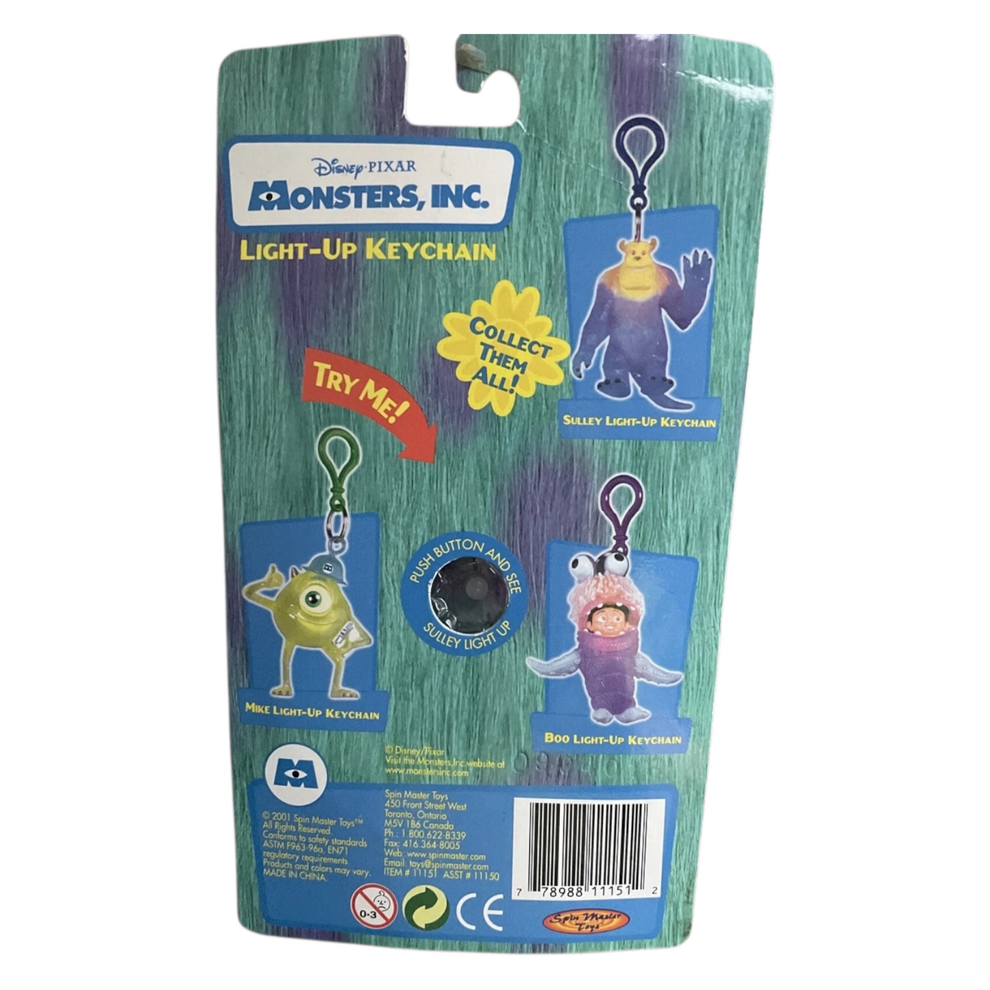 Monsters Inc llavero Vintage año 2001 lámpara (necesita batería por la edad)